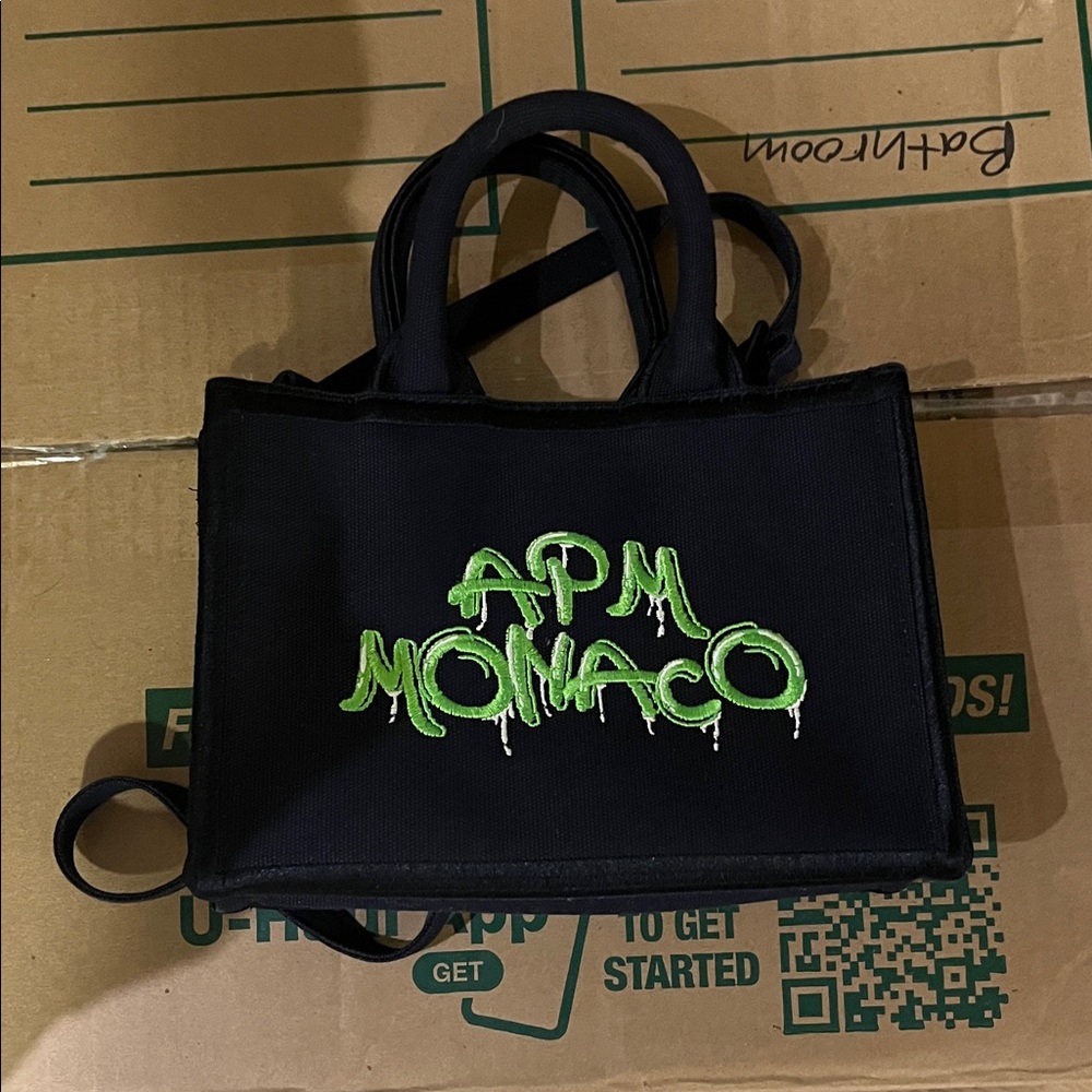 APM Monaco Black and Green Tote Bag